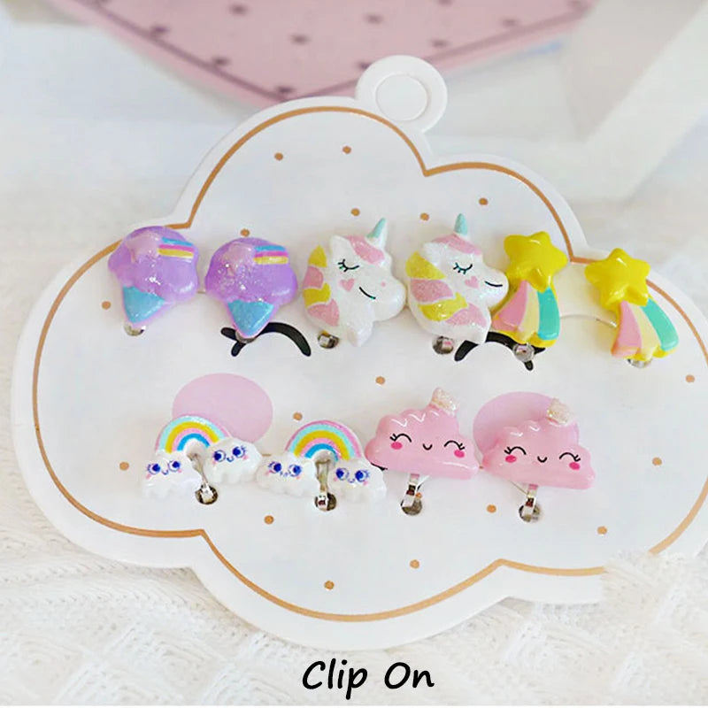 Mermaid Flamingo Resin Earrings Ear Clips for Girls Kids