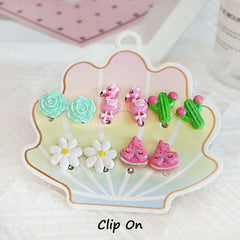 Mermaid Flamingo Resin Earrings Ear Clips for Girls Kids