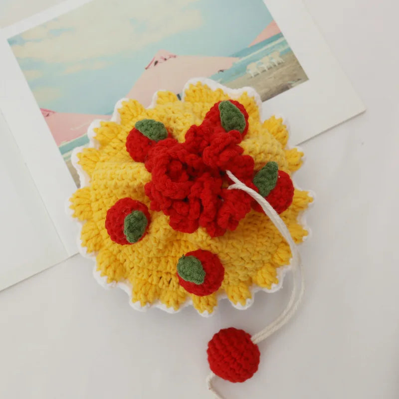 Mini Single Shoulder Bag Knitted Strawberry Cake Handbag Purse