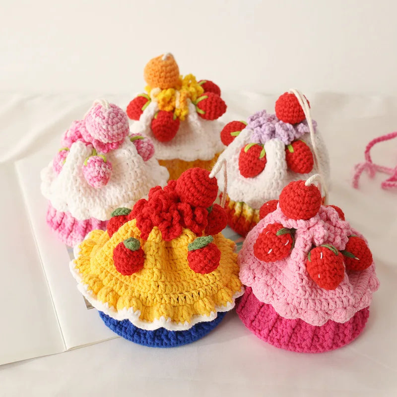 Mini Single Shoulder Bag Knitted Strawberry Cake Handbag Purse
