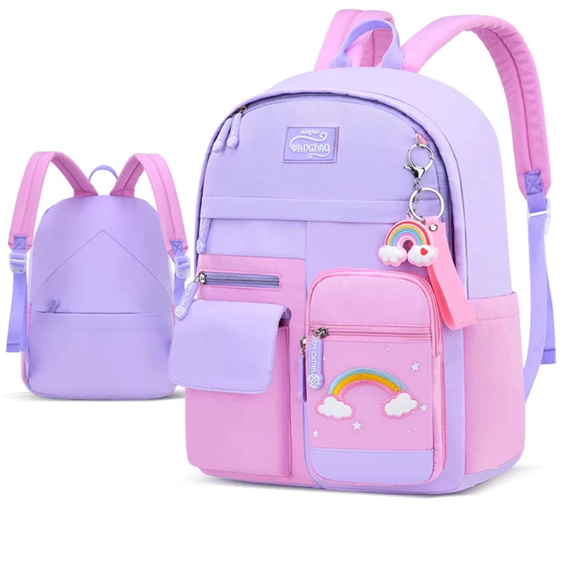 Nylon School Backpack for Girls Children Cartoon Bookbag