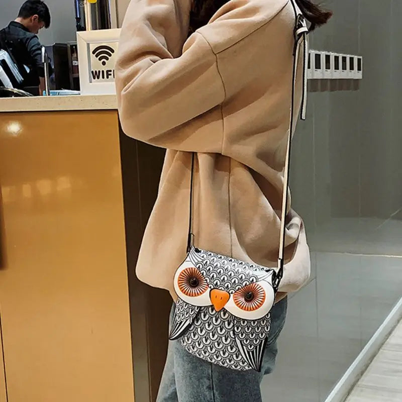 Owl Cartoon PU Leather Handbag Casual Satchel School Purse Shoulder Bag
