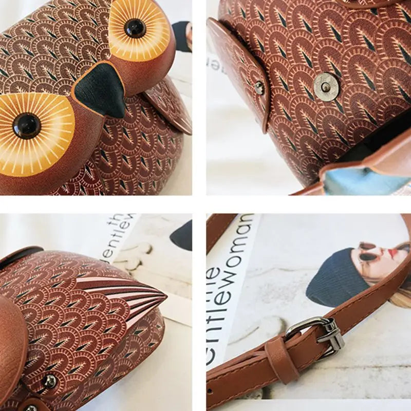 Owl Cartoon PU Leather Handbag Casual Satchel School Purse
