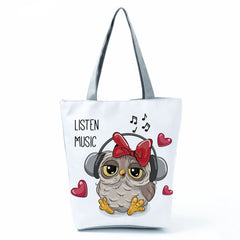 Owl Printed Handbags High Capacity Shopper Bag