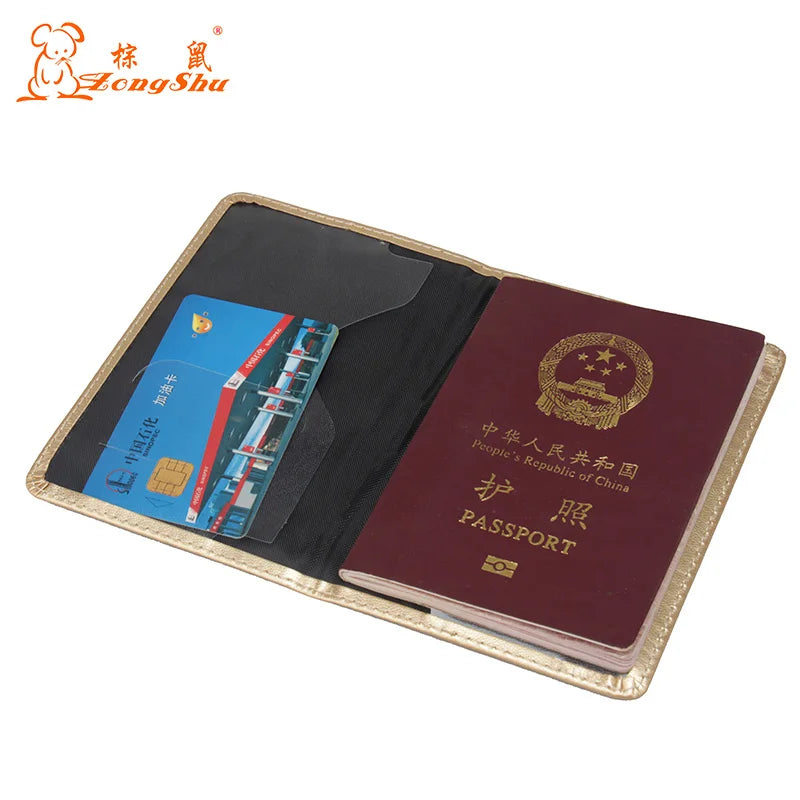 Pink PU Leather Passport Holder Cover for Women