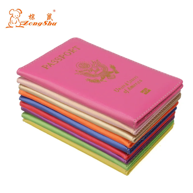 Pink PU Leather Passport Holder Cover for Women