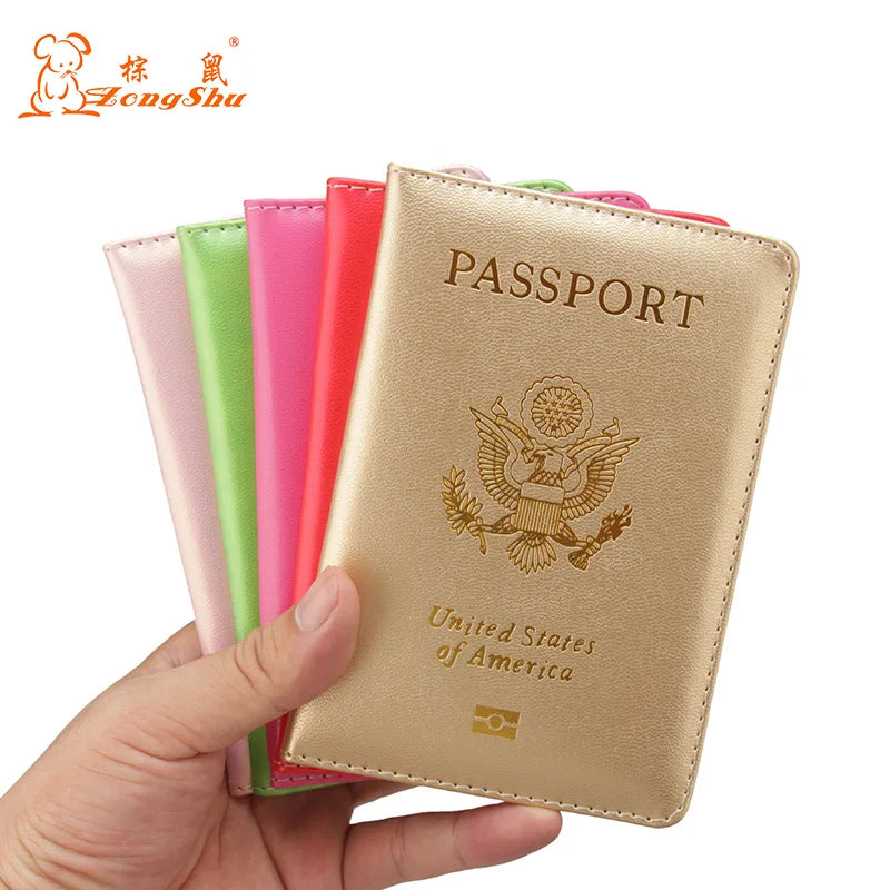 Pink PU Leather Passport Holder Cover for Women