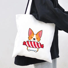 Panda Dog Love Heart Canvas Shoulder Shopping Bags Large Capacity Handbag Tote