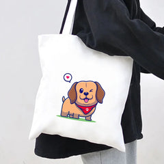 Panda Dog Love Heart Canvas Shoulder Shopping Bags Large Capacity Handbag Tote