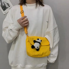 Panda Pendant Messenger Bag Solid Casual Shoulder Bag