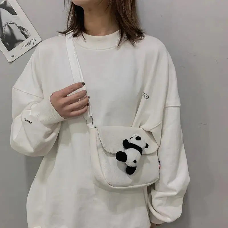 Panda Pendant Messenger Bag Solid Casual Shoulder Bag