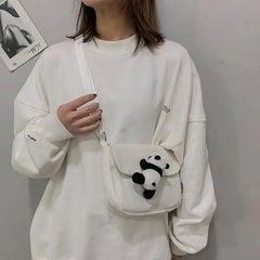 Panda Pendant Messenger Bag Solid Casual Shoulder Bag
