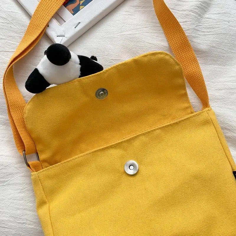 Panda Pendant Messenger Bag Solid Casual Shoulder Bag