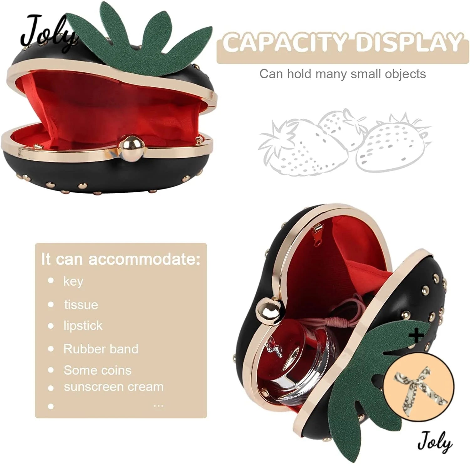 Girls Mini Strawberry Shaped Crossbody Handbag Love Rivet Shoulder Bag Clutch