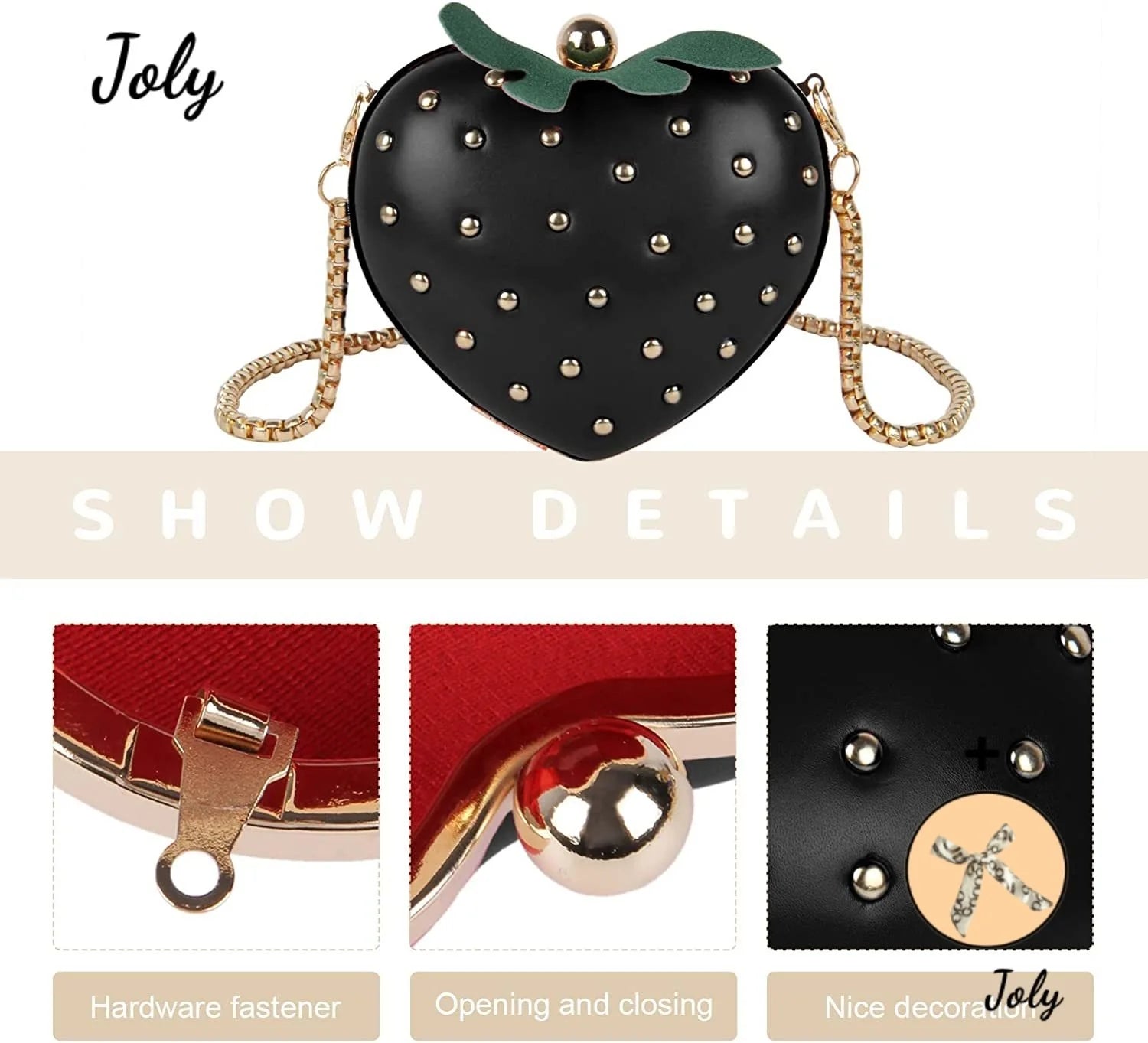 Girls Mini Strawberry Shaped Crossbody Handbag Love Rivet Shoulder Bag Clutch