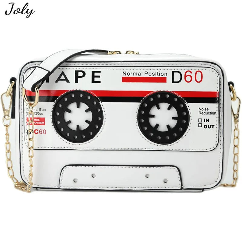Retro Tape Shaped Evening Purse, PU Audio Cassette Crossbody Handbag
