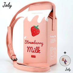 Personality Bags Strawberry Milk Box Crossbody Purse Bag for Women