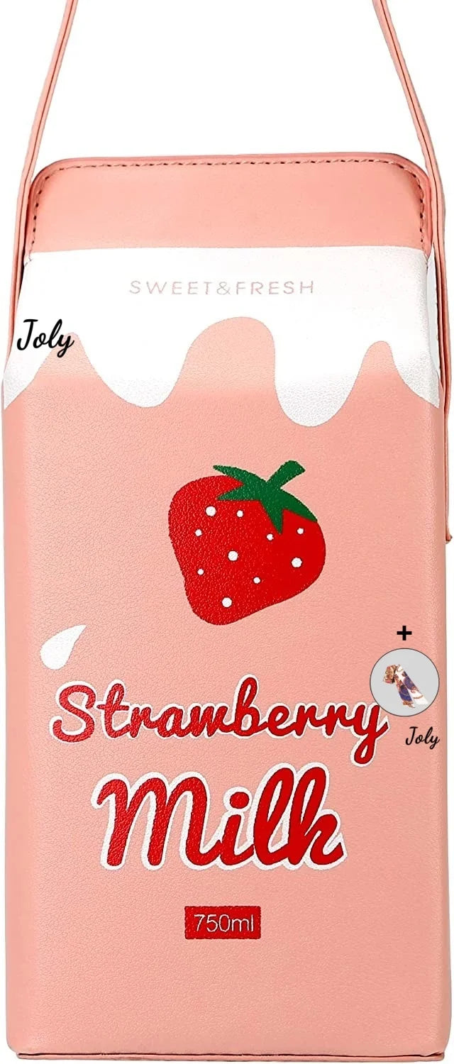 Personality Bags Strawberry Milk Box Crossbody Purse Bag for Women