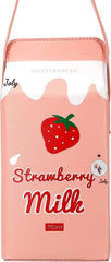 Personality Bags Strawberry Milk Box Crossbody Purse Bag for Women