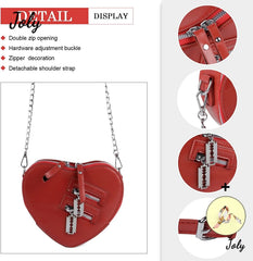Women Red Heart Purse Love Shoulder Handbag Girls Evening Clutch Bag