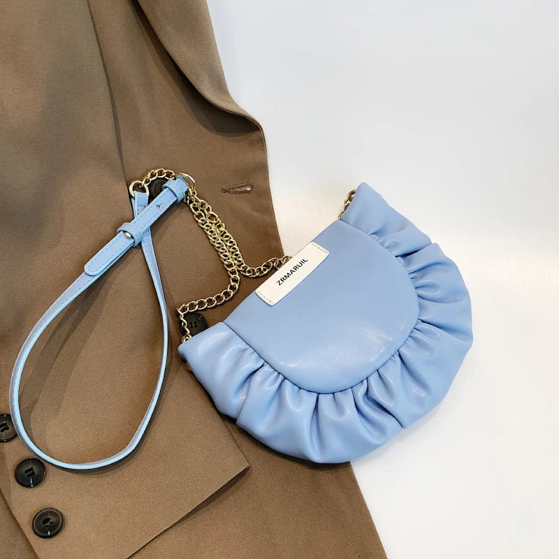 Pleated Shoulder Crossbody Chain Bag for Women