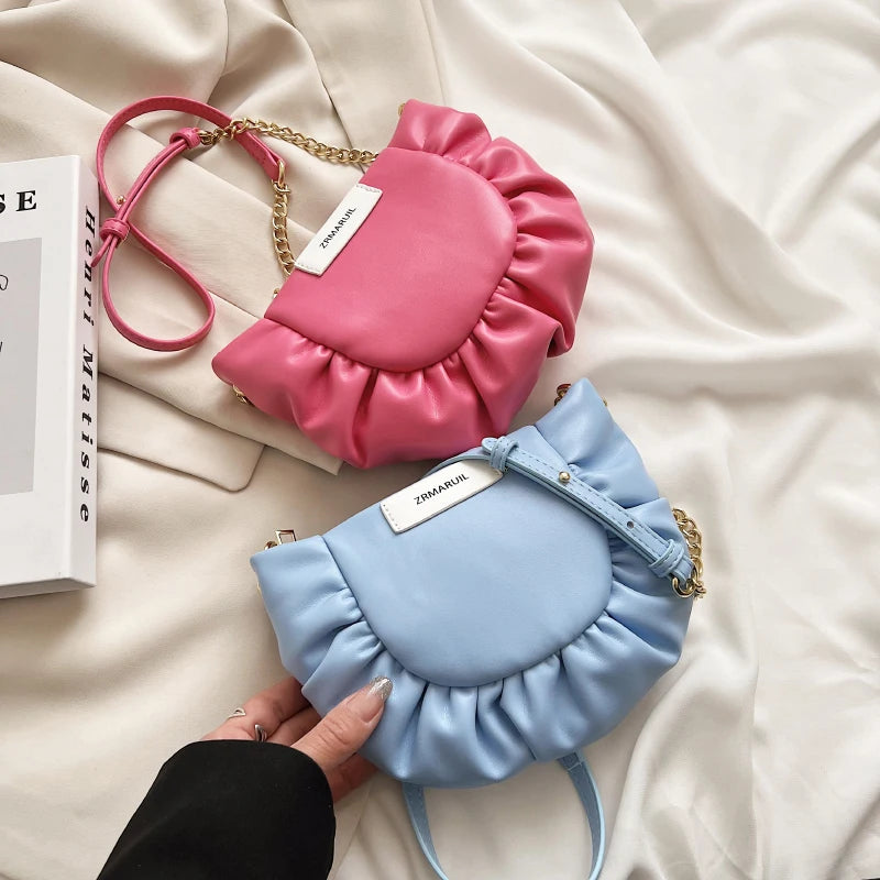 Pleated Shoulder Crossbody Chain Bag for Women