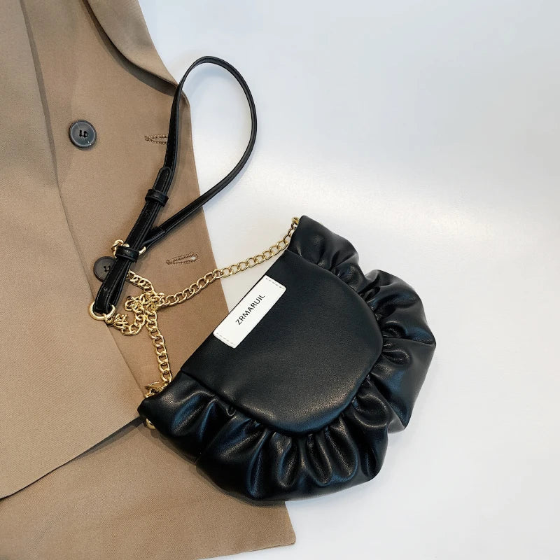 Pleated Shoulder Crossbody Chain Bag for Women