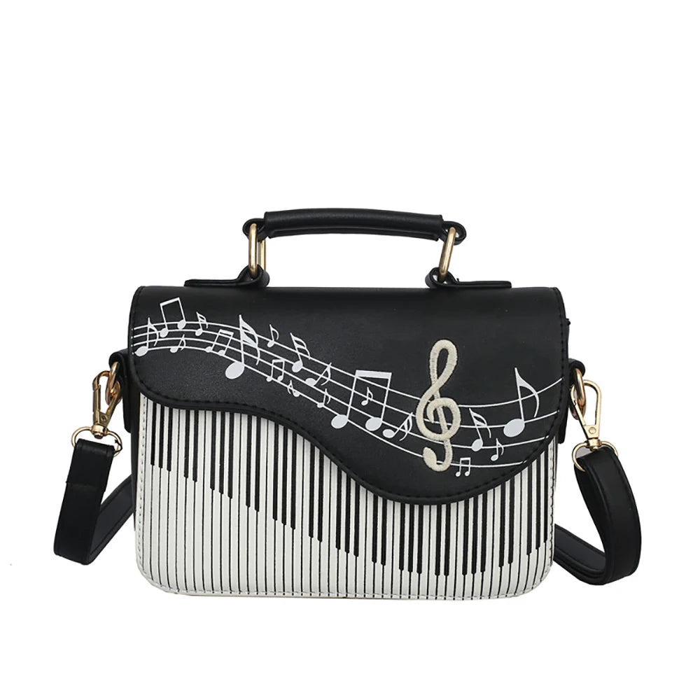 Piano Music Pattern Leather Shoulder Handbags for Women