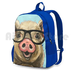 Pig Art Pig with Glasses Outdoor Hiking Backpack Waterproof Camping Travel