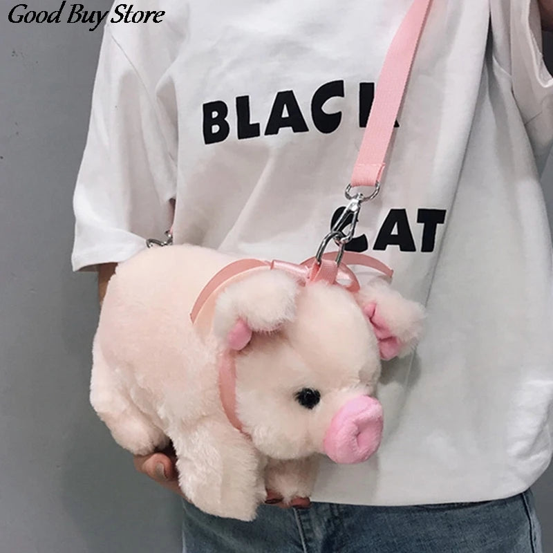 Pig Shoulder Bag Plush Stuffed Animal Crossbody Bags Women Winter Soft Purse