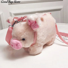 Pig Shoulder Bag Plush Stuffed Animal Crossbody Bags Women Winter Soft Purse