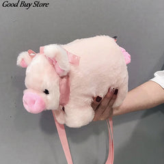 Pig Shoulder Bag Plush Stuffed Animal Crossbody Bags Women Winter Soft Purse