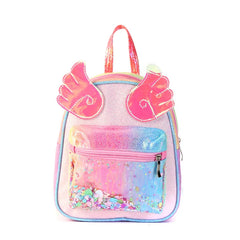 Pink Bow Schoolbag For Girls Princess Rainbow Wings Laser Backpack