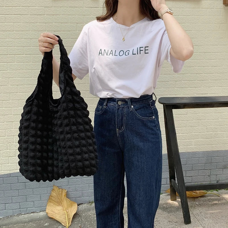 Pleated Shoulder Bag Large Capacity Tote