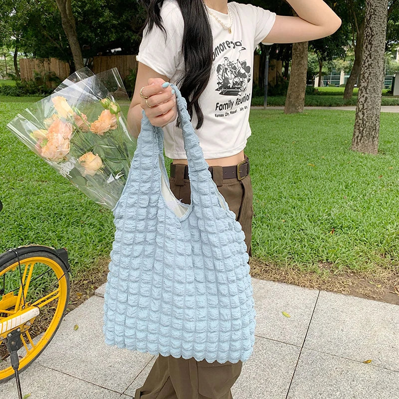 Pleated Shoulder Bag Large Capacity Tote