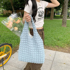 Pleated Shoulder Bag Large Capacity Tote