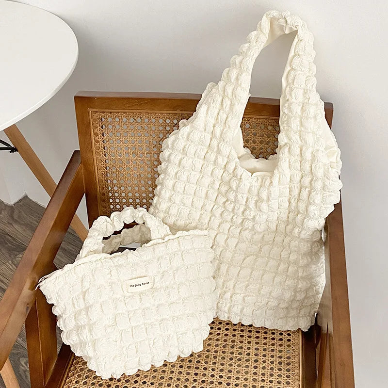 Pleated Women Shoulder Bags Large Capacity Female Vest Underarm Bag