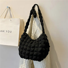 Pleated Women Shoulder Bag Large Capacity Underarm Tote Small Shopping Cloud Bub
