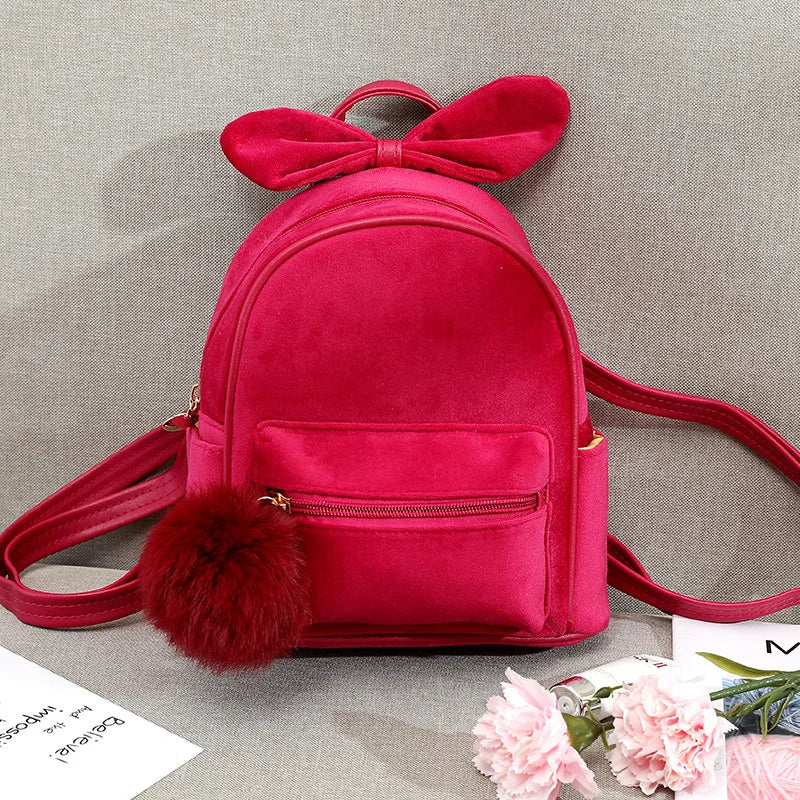 Plush Ball Kid Mini Backpack Kindergarten Schoolbag Baby Bowknot Handbag