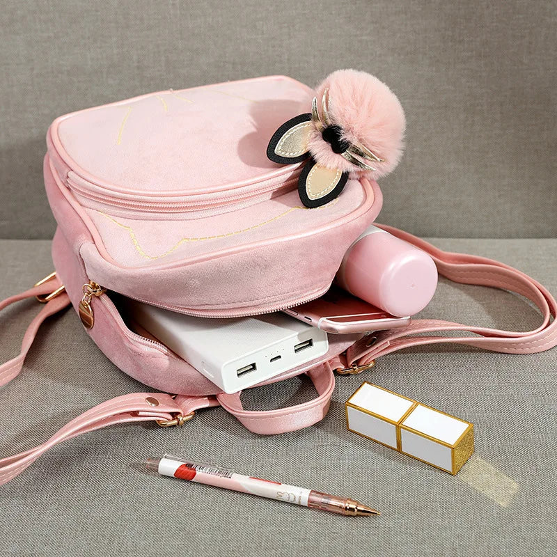 Plush Ball Kid Mini Backpack Kindergarten Schoolbag Baby Bowknot Handbag