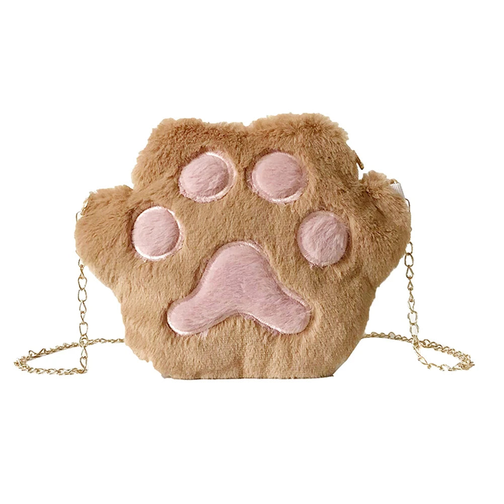 Cat Paw Purse Fluffy Bag Mobile Phone Wallet Fur Shoulder Bag