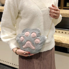 Cat Paw Purse Fluffy Bag Mobile Phone Wallet Fur Shoulder Bag