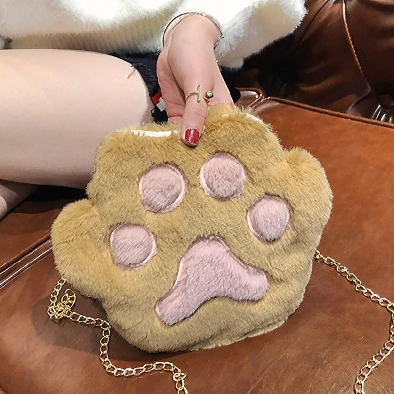 Cat Paw Purse Fluffy Bag Mobile Phone Wallet Fur Shoulder Bag