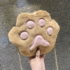 Cat Paw Purse Fluffy Bag Mobile Phone Wallet Fur Shoulder Bag