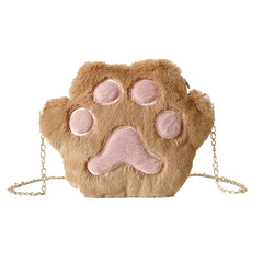 Cat Paw Purse Fluffy Bag Mobile Phone Wallet Fur Shoulder Bag
