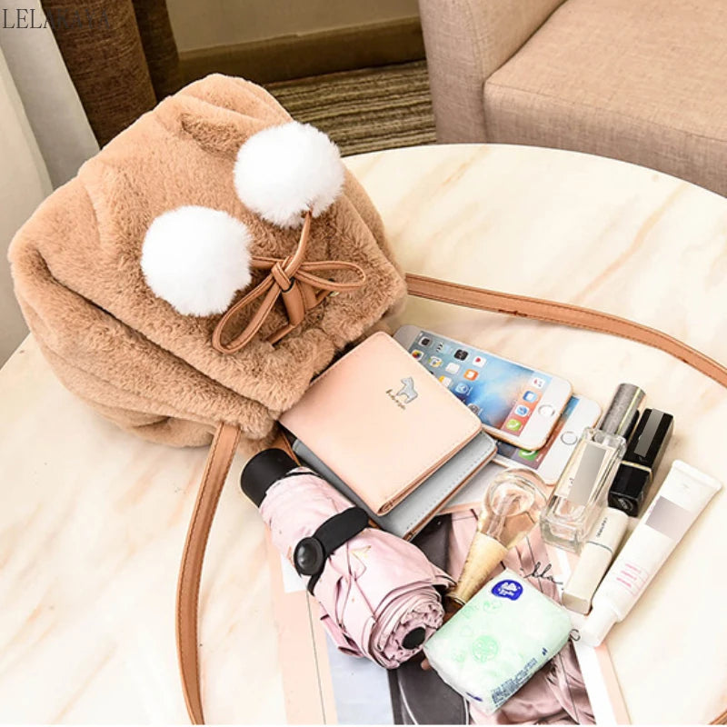 Lolita Rabbit Ear Bucket Bag Furry Crossbody Bag