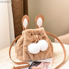 Lolita Rabbit Ear Bucket Bag Furry Crossbody Bag
