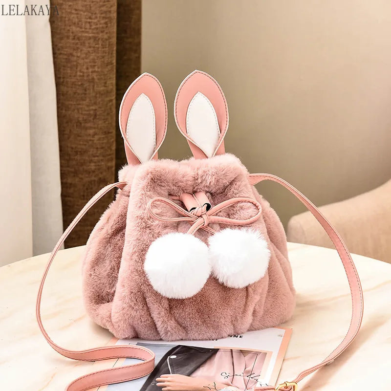 Lolita Rabbit Ear Bucket Bag Furry Crossbody Bag