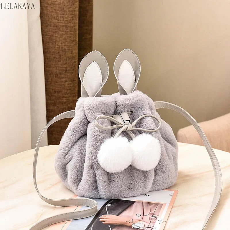 Lolita Rabbit Ear Bucket Bag Furry Crossbody Bag