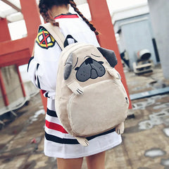 Pug Dog Corduroy Backpacks for Women Japan Style Fox Embroidery School Bags